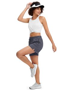 Women's Quick Dry Athletic Shorts Solid Colour With Drawstring <b>Elastic</b> Waist Sporty Golf Running Workout Outdoor Active Wear - Product Image 3
