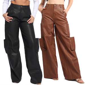 Pantalon cargo en cuir pour femme, multi-poches, décontracté, streetwear, séchage rapide, pour la randonnée, vente en gros OEM - Product Image 1