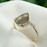 Handgefertigter 14K vergoldeter 925er Silber 6x8mm Birnenförmiger Rohling-Ring mit Fassung für Muttermilchharzfüllung DIY Schmuckzubehör-Set