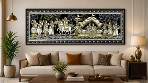 Pintura mural mitológica tradicional india |   Arte Popular Hecho a Mano |   Panel Decorativo para el Hogar Estilo Pattachitra Étnico - Product Image 3
