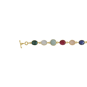 <b>Gold</b> Plated Brass <b>Beaded</b> Chain <b>Bracelet</b> Multi Color Freshwater Quartz Stones Bohemia Style Geometric Certified Unisex Jewelry - Product Image 3