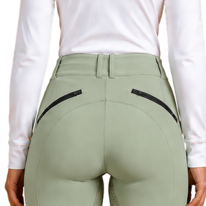 Leggings d'équitation vert sauge pour femmes, taille haute, avec grip en silicone extensible, pour l'entraînement équestre - Product Image 4