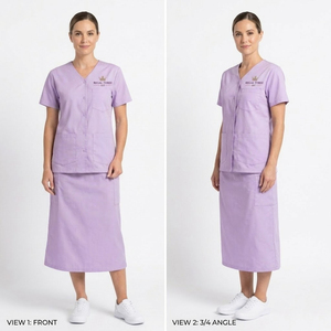 Women's <b>Doctor</b> Scrub Skirt Suit <b>Set</b> V Neck Short Sleeve Knitted Breathable Comfortable Customized Hospital Uniform - Product Image 2