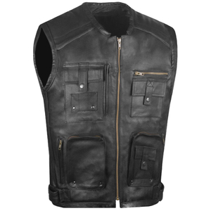 <b>Mens</b> Western <b>Leather</b> <b>Vest</b> Real <b>Leather</b> Cowboy Style Waistcoat for Sale Fashion and Motorcycle Biker Outfit With OEM - Product Image 3