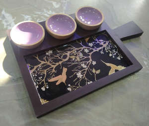 Wooden Modern Diwali Serving Tray Stylish Unique Printed Enamel Decorative Customized Logo Handmade Luxury Design - Product Image 3