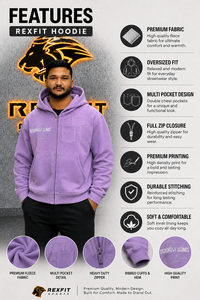 Men's Purple Hooded <b>Zipper</b> <b>Sweatshirt</b> Regular Fit Solid Color Front Logo Design Casual Autumn Wear - Product Image 6