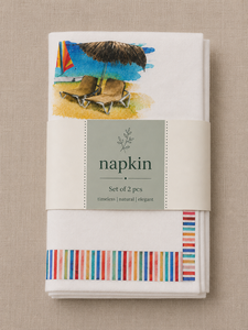 Serviette en coton de qualité supérieure avec bordure rayée multicolore et imprimé bateau côtier |   Serviette de table en coton imprimé pour la table à manger - Product Image 5
