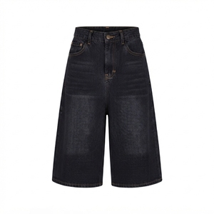 <b>High</b> Waist Over Size Stonewashed Denim Short Pant <b>Knee</b> Length Straight Leg Jeans Women's Breathable Casual Summer Wear - Product Image 4