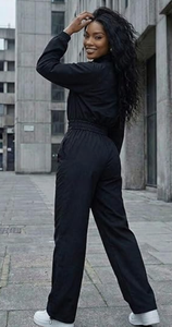 Womens Black 2 Piece Sporty Tracksuit <b>Set</b> Full Sleeve Stand Collar <b>Knitted</b> Polyester Loose Fit All Seasons Wear - Product Image 4