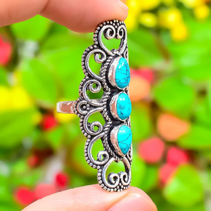 Bague turquoise bleue de créateur, argent sterling 925, sertissage clos, faite à la main, pour elle, bijoux en pierres précieuses - Product Image 2