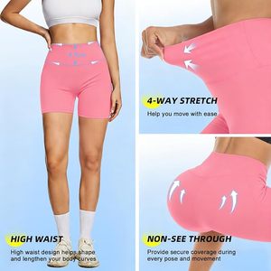 High Waist <b>Pink</b> Biker Shorts Women Solid Color Stretch Activewear Knitted Spandex Polyester Sporty Shorts - Product Image 2