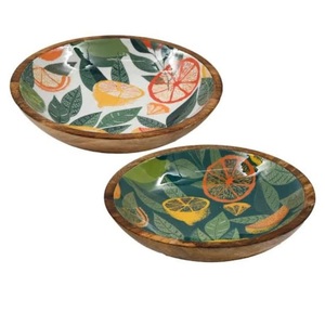 Hand Carved Design Mango Wood <b>Sticker</b> Printed Bowls Pasta or Noodles Serving Wooden Bowl Enamel Finishing - Product Image 6