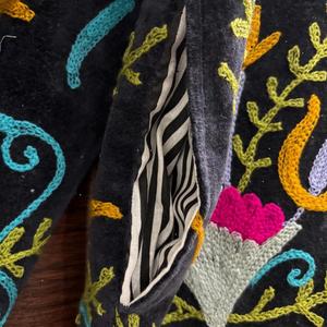 <b>Womens</b> <b>Black</b> <b>Velvet</b> Embroidered <b>Jacket</b> Boho Floral Ethnic Vintage Statement Coat - Product Image 5