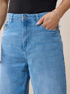 Jean ample à jambe large pour homme, en denim délavé, coupe décontractée, taille mi-haute, en coton tissé, couleur unie, hiver/printemps - Product Image 6