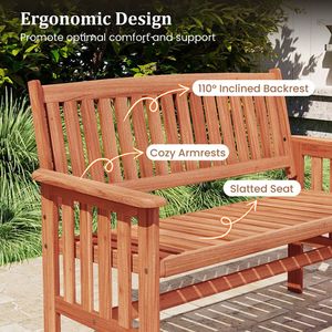 Panca da Giardino in Legno Massello per Esterni a 2 Posti, Panca da Parco con Schienale, Braccioli e Seduta a Doghe, Impermeabile per Hotel e Ospedali - Product Image 5