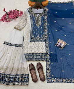 Ensemble Kurti Sharara Dupatta pour femmes, vêtements ethniques de luxe, collection de mode boutique, 83869 LC 1460 Bleu - Product Image 3