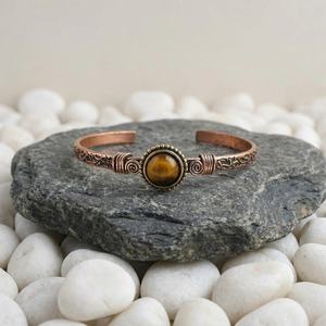 <b>Copper</b> Tiger Eye <b>Bracelet</b> Handcrafted Cuff Bohemian Gemstone Jewelry Unisex Antique Style Artisan Gift - Product Image 4