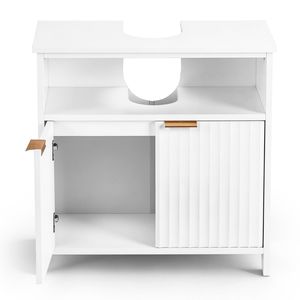 Mobile Bagno a Due Ante con Un Ripiano 60x30x60cm, con Griglia, in Melaminico Termoformato, Materiale Truciolare Bianco - Product Image 1