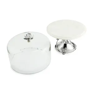 Round Stainless Steel <b>Cake</b> <b>Stand</b> with Marble Top and Flower Design 2-Piece Set Hand Wash Only - Product Image 3