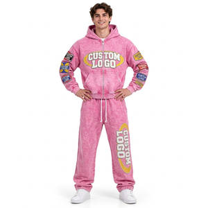 Ensemble sweat à capuche et pantalon de survêtement surdimensionné pour homme, 100 % coton délavé à l'acide, coupe décontractée, style streetwear urbain, grammage lourd - Product Image 5