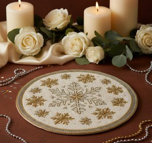 Handmade <b>Beaded</b> <b>Placemat</b> Round Table Mat Embroidered Floral Decorative Mats for Home Hotel Wedding Party - Product Image 6