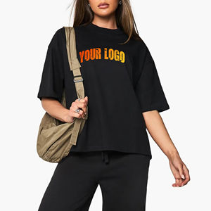 Camiseta de Verano para Mujer 100% Algodón al por Mayor, de Alta Calidad, Hombros Caídos, Manga Corta, con Logotipo Personalizado y Apliques - Product Image 6