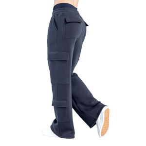 Meistverkaufte Hochwertige Damen-Cargo-Sweathose mit Weitem Bein, Fleece-Gefüttert, Atmungsaktiv, Flache Front, Hoher Bund, Weite Sweathose für Yoga - Product Image 3