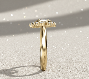 Anillo de compromiso de diamante cultivado en laboratorio, corte pera, engaste de púas, halo de tiara, oro de 14K, anillo nupcial vintage, fabricante certificado - Product Image 3