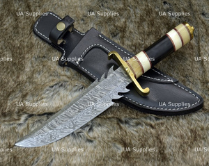 UA Supplies Industrial Grade Damascus Steel Handmade Fixed Blade Outdoor Hunting <b>Knife</b> Dyed <b>Bone</b> <b>Handle</b> Razor Sharp 12 Overall - Product Image 2