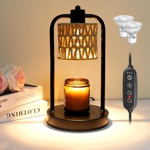 LANJO bohemian-style Rattan Candle Warmer with Metal Frame Electric Aroma Diffuser fo - Product Image 2