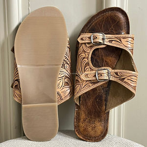 Sandalias de Punta Abierta para Mujer, Chanclas Planas de Cuero Auténtico, Estilo Occidental, Estilo Informal, Hecho a Mano - Product Image 6