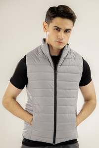 Chaleco Acolchado Gris con Cuello en V para Hombre, Cortavientos, Impermeable, Reversible, Formal, Ropa de Invierno, Cierre de Cremallera, Paisley - Product Image 3