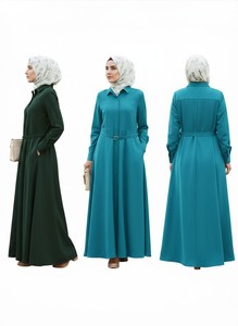 Vestido Maxi Modesto para Mujer, Manga Larga, con Cinturón, Estilo Abaya Islámica, Informal, Largo, para Uso Diario - Product Image 2