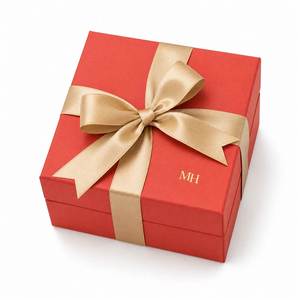 Caja de Joyería Cuadrada Roja Coral Personalizada con Lazo de Satén, Logotipo MH en Dorado, Caja de Regalo Rígida Vacía para Collar, Fábrica OEM - Product Image 1