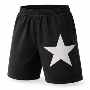 กางเกงขาสั้นสตรีทแวร์สีดำพิมพ์ลายดาวขนาดใหญ่สำหรับผู้ชาย โลโก้สั่งทำ ผ้าฝ้ายลำลองใส่สบายสำหรับฤดูร้อน ขายส่ง - Product Image 1