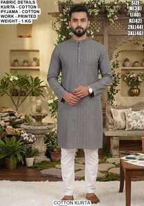 Kurta traditionnel pour homme en coton Raj Heritage, longueur au sol, pour les fêtes - Product Image 3
