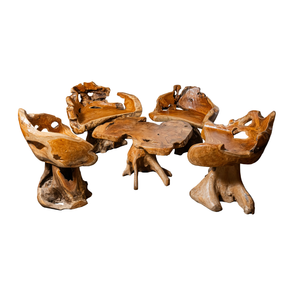 Juego de Mesa ARTERRA Prremium de Raíz de Teca Antigua con Sillones Esculpidos, Diseño Moderno, Muebles Hechos a Mano para Patio - Product Image 1