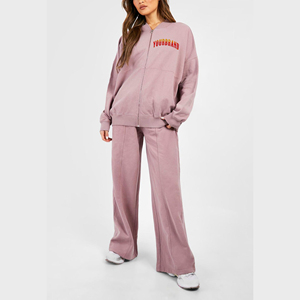 High quality Zipper Tracksuit for Womens custom Embroidery <b>Patch</b> Hoodie and Sweatpants 100% Cotton Breathable ladies 2 piece set - Product Image 1