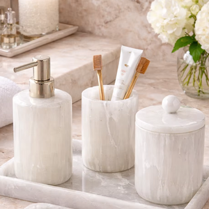 Ensemble d'accessoires de salle de bain modernes en sélénite naturelle écologique de luxe, cinq pièces, vente en gros, décoration de vanité d'hôtel - Product Image 3