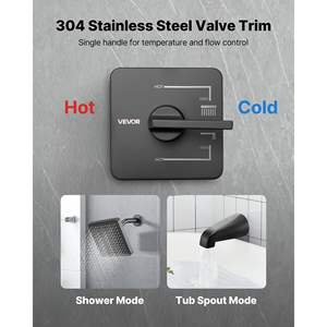 Complete 6-Inch Rainfall <b>Shower</b> Head Single-Spray Single-Handle Tub <b>Trim</b> Kit 304 Stainless Steel Valve Bathrooms <b>Shower</b> Faucet - Product Image 6