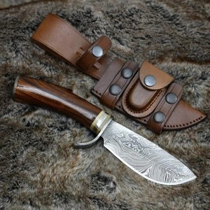 Cuchillo de Caza de Acero de Damasco Hecho a Mano con Hoja Recta, Mango de Madera, para Acampar al Aire Libre, Bushcraft, Regalo, OEM Industrial - Product Image 3