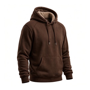 Sweat-shirt à capuche en polaire pour homme, marron uni, coupe décontractée, respirant, avec poche, pour l'hiver - Product Image 4