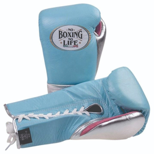 ถุงมือฝึกซ้อม No Boxing No Life สีฟ้าอ่อน สายรัดข้อมือสีเงิน ปรับได้ อุปกรณ์มวยสำหรับทุกเพศ หนังระบายอากาศได้ดี - Product Image 5