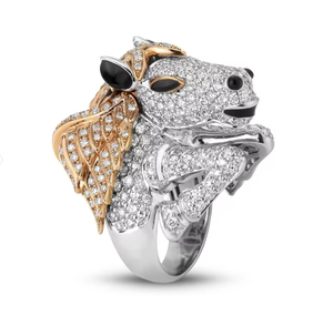 Luxury Horse Head <b>Cocktail</b> <b>Ring</b> With Moissanite Pave Setting 18K <b>Gold</b> Rhodium Plated Unisex Animal Shape Party Jewelry - Product Image 1