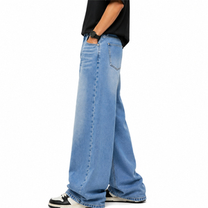 Pantalon en jean coupe droite 100 % coton pour homme, personnalisé, délavage clair, vente en gros - Product Image 2