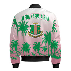 Blouson bomber à motif feuilles vertes Alpha Aka pour homme, blouson bomber décontracté à fermeture éclair rose en polyester - Product Image 6