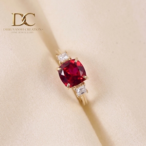 Anillo de Oro Amarillo Sólido de 14 Quilates con Diamante Cultivado en Laboratorio y Rubí Color Sangre de Pichón, Joyería Fina para Mujer - Product Image 3