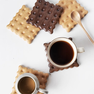 Beech and Black Walnut <b>Wood</b> Cookie Shape Drink Pad, Round, Square Wooden <b>Biscuit</b> Coaster - Product Image 6