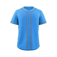 Maillot de baseball personnalisé unisexe bleu à manches courtes avec boutons sur le devant, respirant, en polyester, pour adulte, coupe classique