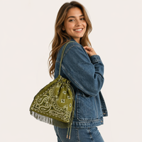Tas Selempang Boho Paisley Bandana dengan Tali Serut, Rumbai, dan Gaya Bucket Grosir